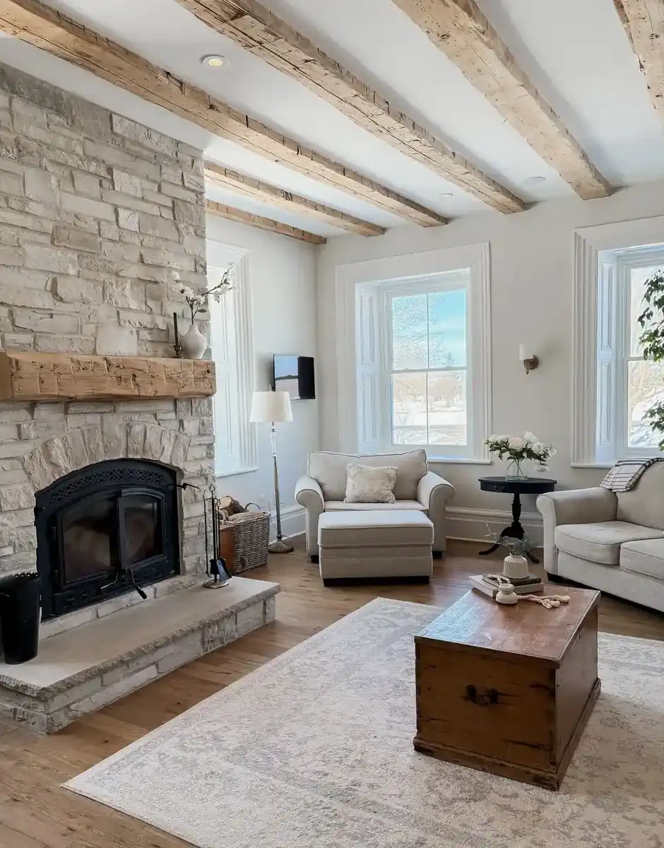 Stone fireplace in the living room
